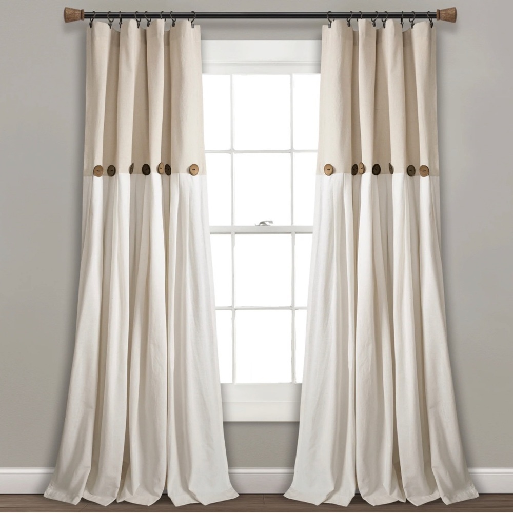 LUSH DECOR Beige & White Button Detail Curtain Panel 40 in x 95 in NEW NWT
